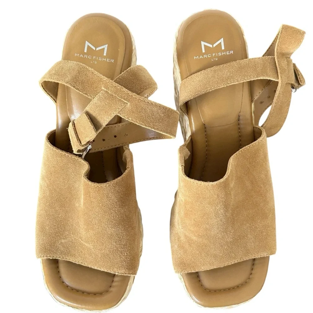 Mark Fisher Nelly Ankle Strap Espadrille Platform Wedge Suede Sandals Size 9.5‎